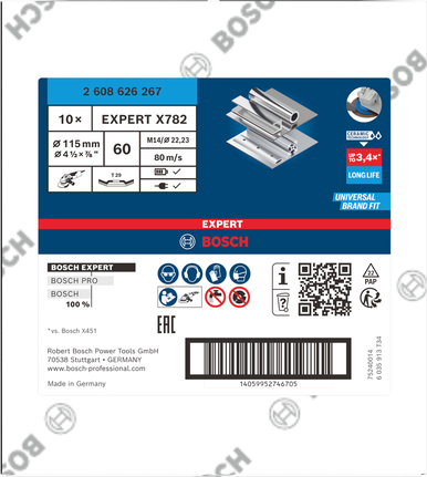 Lamelový kotouč Bosch EXPERT X782 115 mm G60 pro broušení kovů.